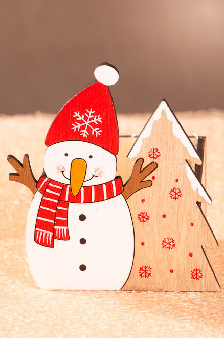 Dřevěný sněhulák s miskou 12 cm